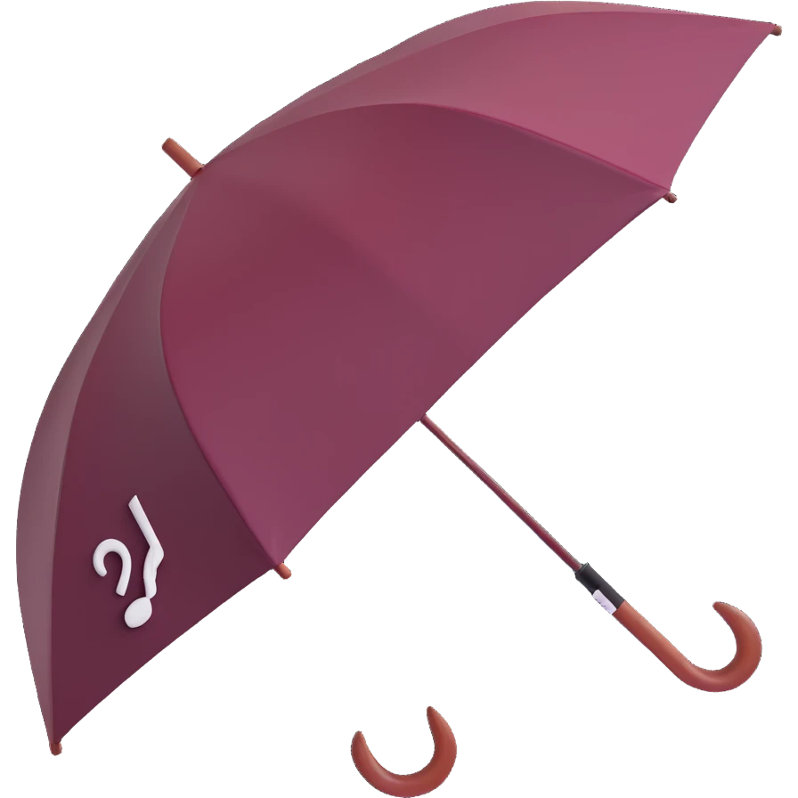 burgundy umbrella with a musical notes pattern in 3D emoji style emoji