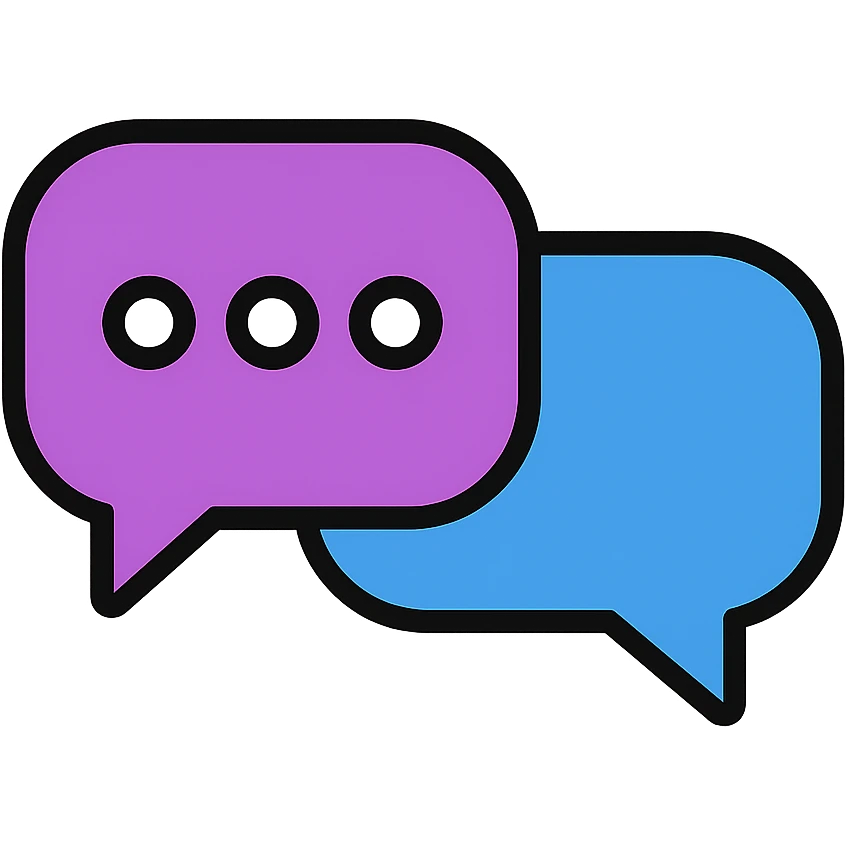 Make the chat conversation bubbles transparent, keeping only the purple and blue outlines and shapes, with no background. emoji
