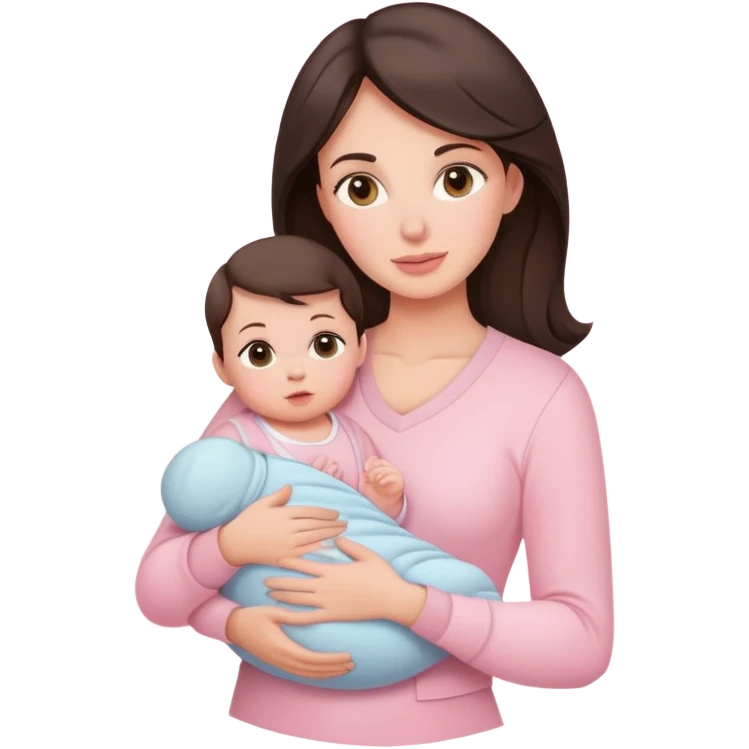 brunette mother holding baby in pastel pink outfits emoji