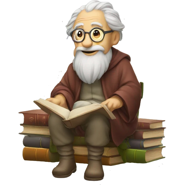 old sage sitting with books emoji