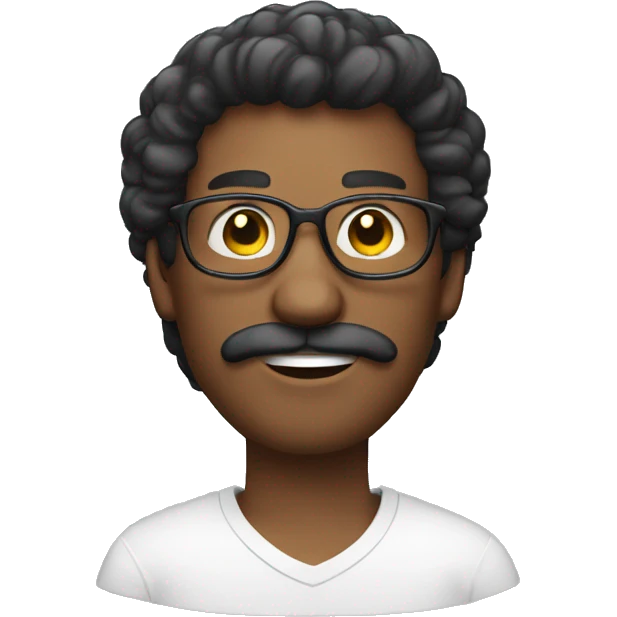 Homem negro com bigode, cabelo branco, usa óculos, sorrindo emoji