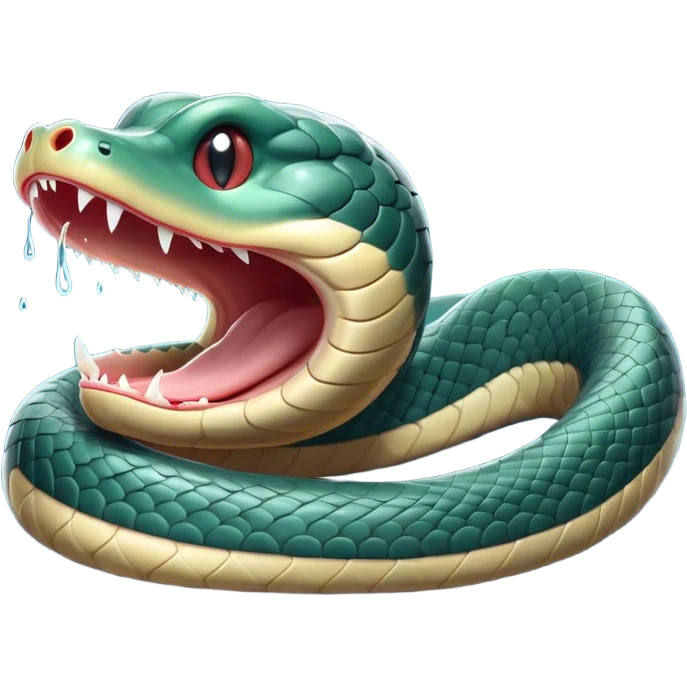 Cinematic Cute Yawning Chinese Water Snake Portrait Emoji, Head tilted slightly with a dramatic, wide-open yawn, showcasing a soft, glossy scaled body with gently drooping edges and half-closed, drowsy eyes, Simplified yet irresistibly adorable features, highly detailed, glowing with a soft, cozy aquatic glow, high shine, relaxed yet expressive, stylized with a dash of waterborn charm, soft glowing outline, capturing the essence of a sleepy yet affectionate water snake that seems ready to stretch out and rest in its watery domain! emoji