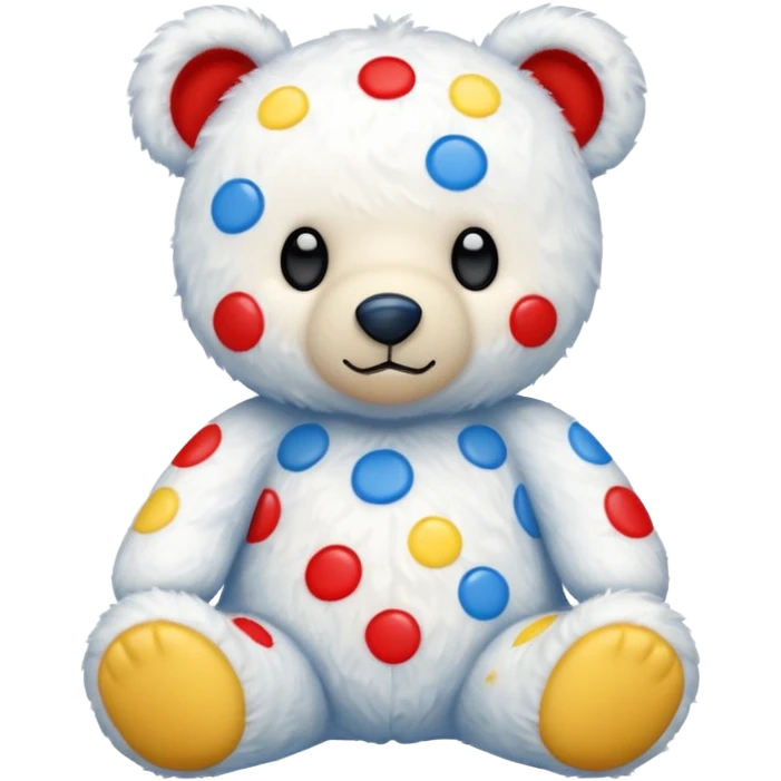 White teddy bear covered with blue, red and yellow spots emoji