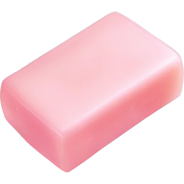 Light pink soap bar sitting on a soap holder, with soap bubbles  emoji