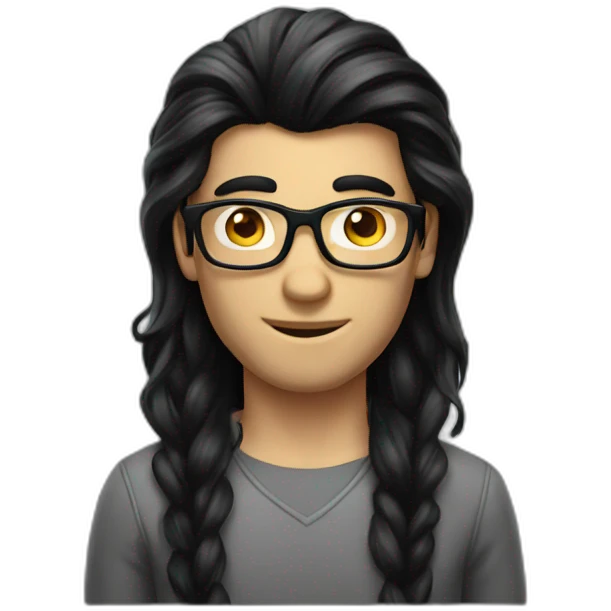 Long black hair man nerd emoji