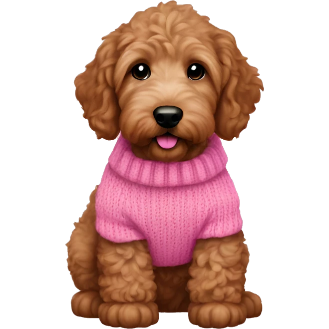 Little brown golden doodle puppy wearing a pink sweater emoji