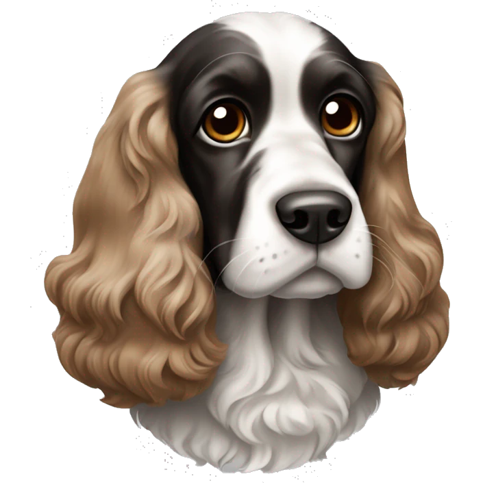 Englisch Cocker Spaniel dog with colour black White and Brown, he has black ears  emoji