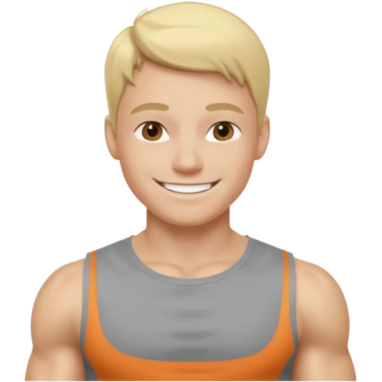 fais le meme blond, tee shirt gris mais musclé et fin qui sourie emoji