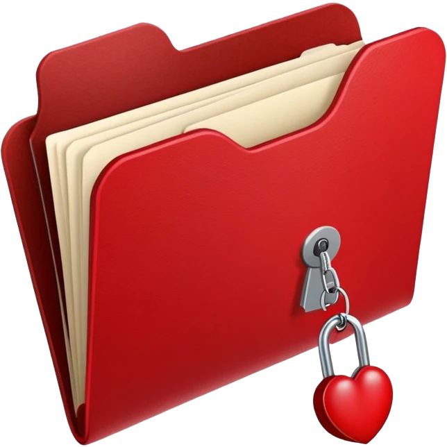 Red folder with cherry-shaped lock, secured red document with cherry padlock emoji