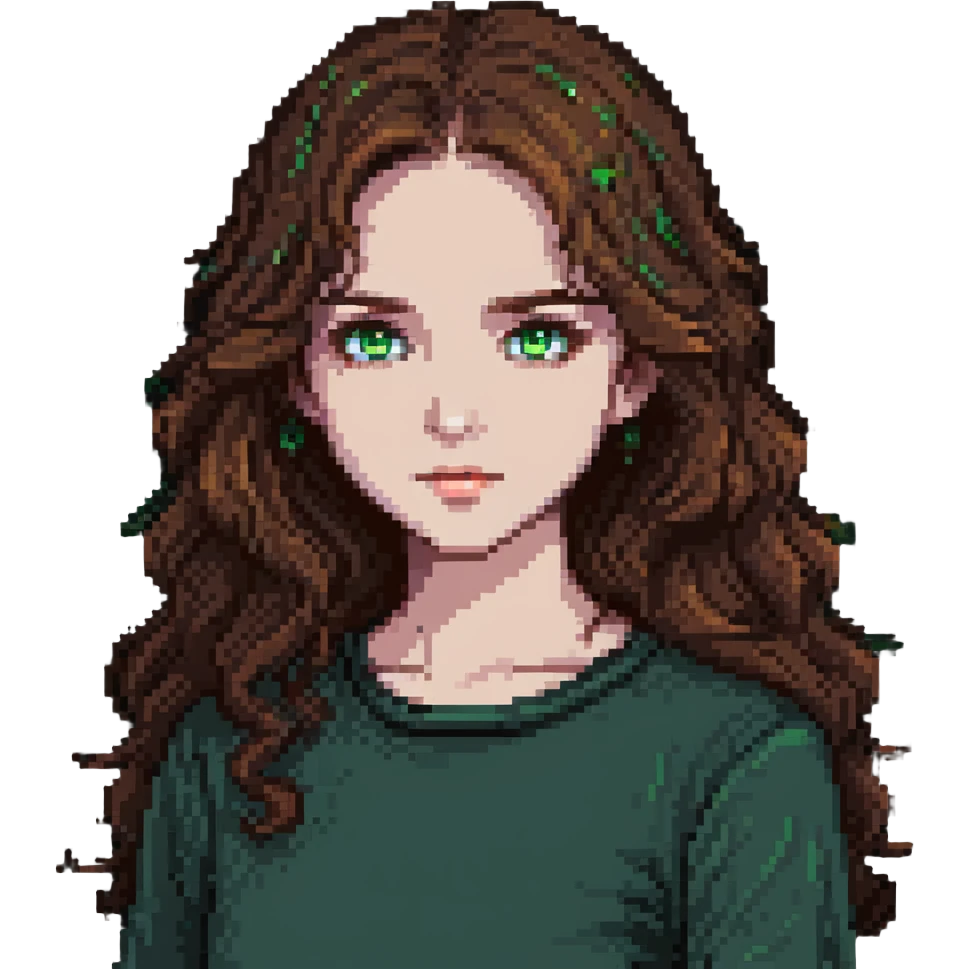 girl with green eyes and slightly wavy brown hair emoji