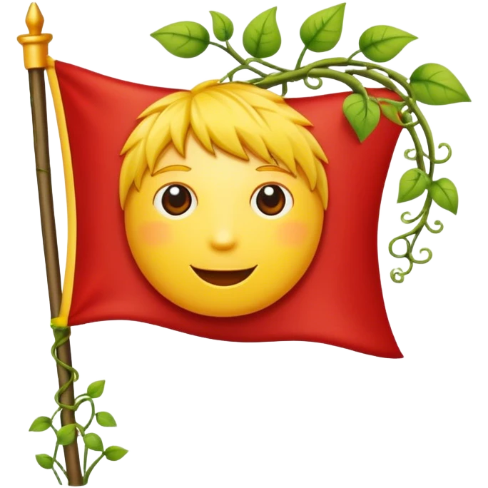 Red and yellow flag with three legs and a head with vines as hair emoji