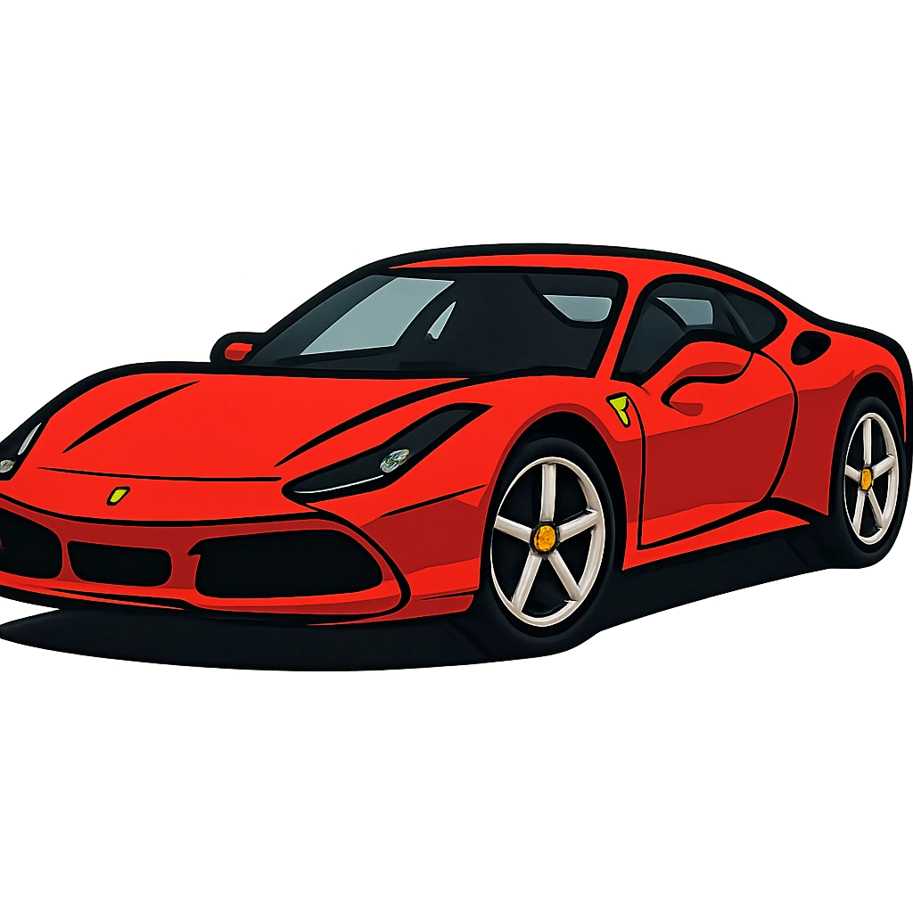 flat toon style Ferrari sports car with bold lines, no background emoji