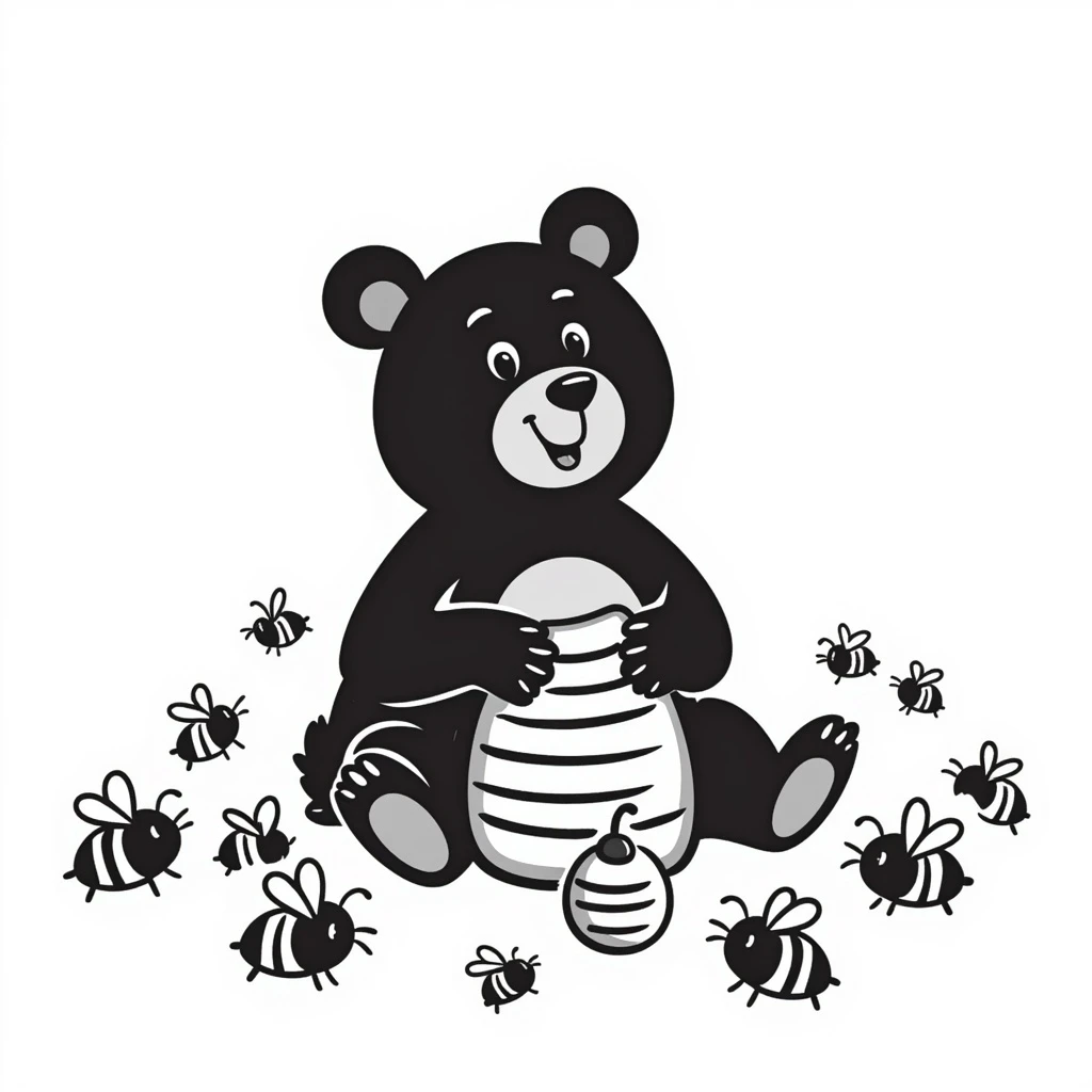 bear eating honeycomb with bees flying around emoji