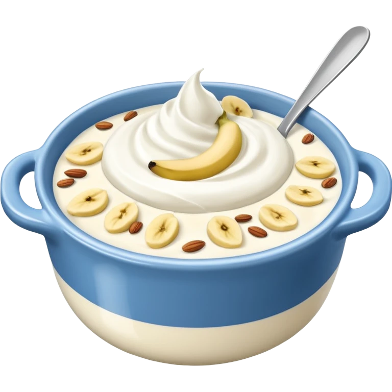 Crüsli-müsli, nøtter, blåbær, bananskiver, med Kefir-Biola-yoghurt i skål  emoji