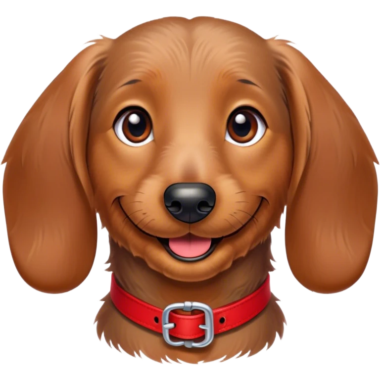 Wire haired dachshund with red collar and a smile emoji