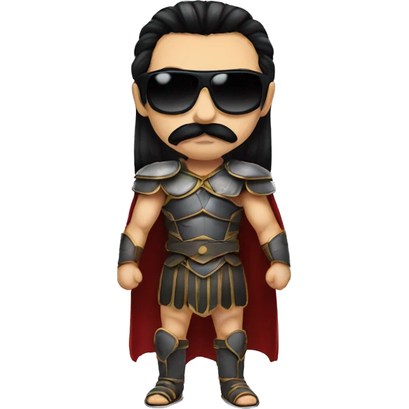 gladiator with long straight black hair, black moustache and sunglasses emoji