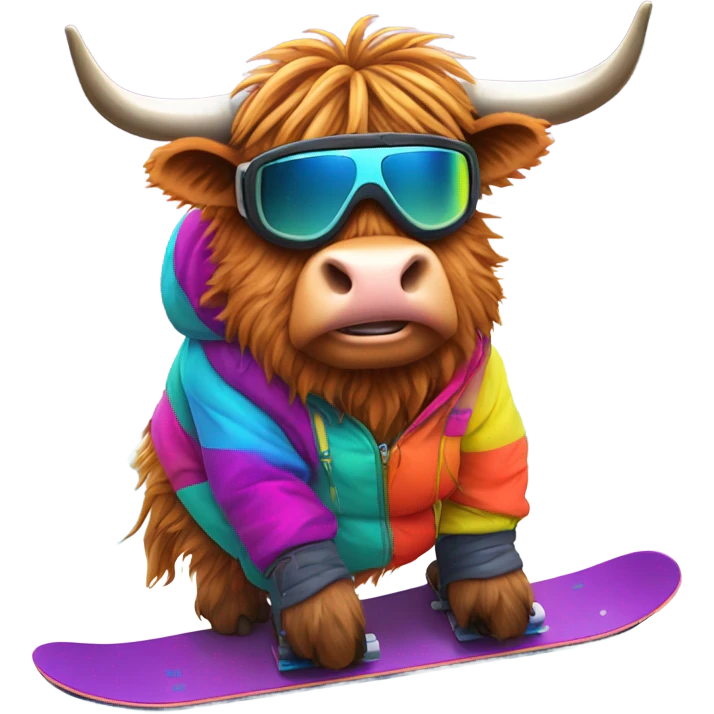 Highland cow snowboarder emoji