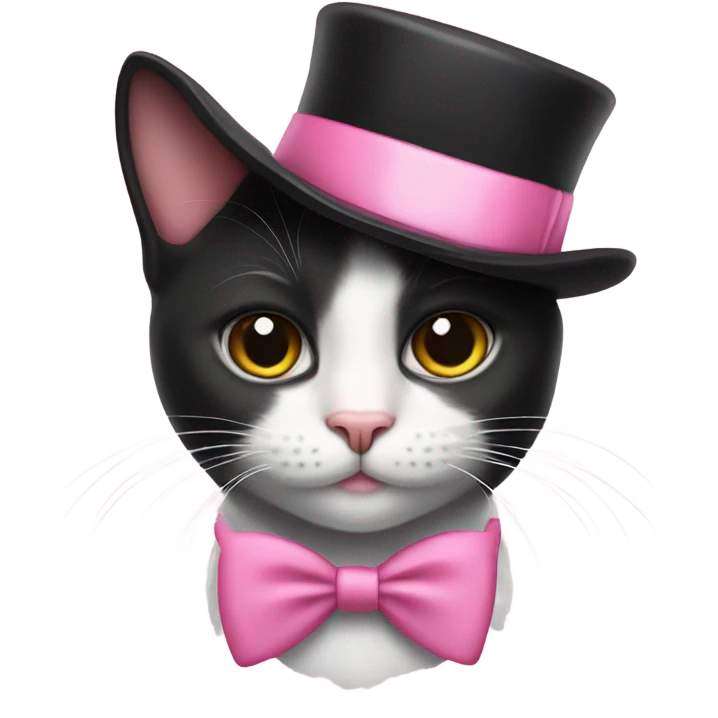 Cute Tuexdo cat wearing a pink top hat emoji