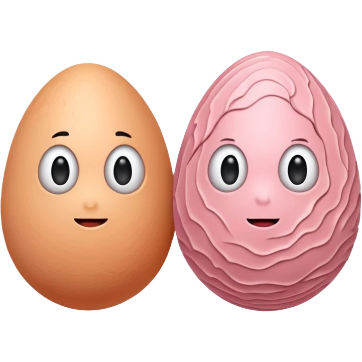 two skin tone peachy beige-pink egg shaped balls/spheres, both same size and same color, add a bumpy, loose, veiny, wrinkly skin texture with folds to both. no face.  emoji