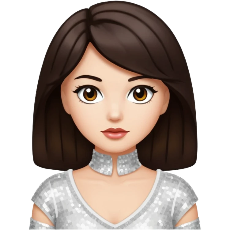 Earth Kitt with dark brown hair, white sequin outfit emoji