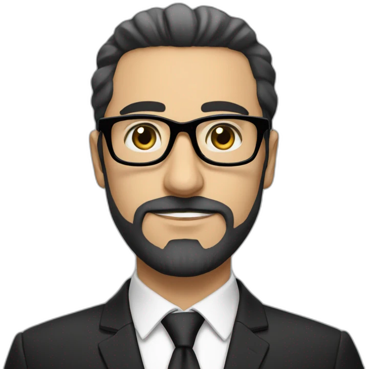 Arabic Canadian white man in a dark suits with elegant black glasses and black and white beard emoji