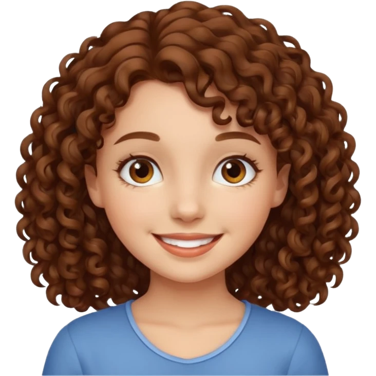 crée moi une jeune fille très belle avec les cheveux bouclés brune emoji