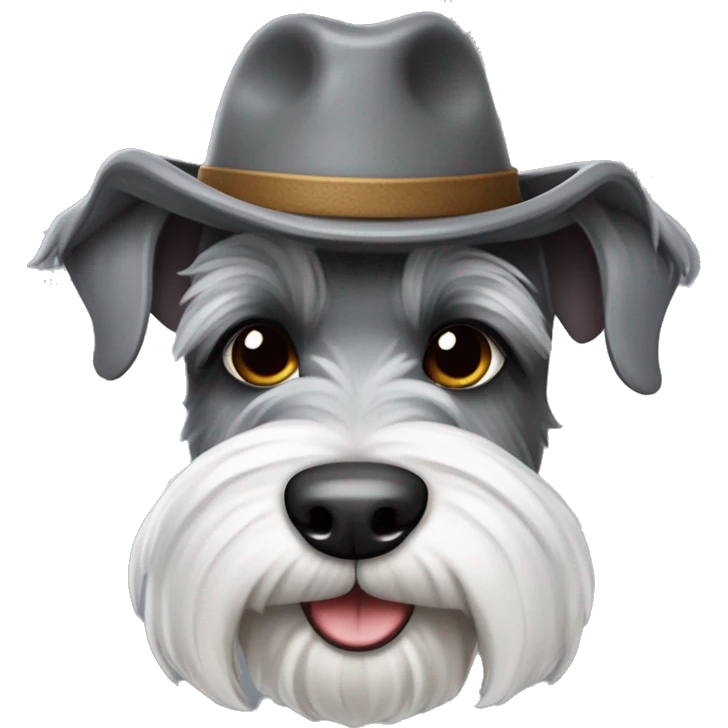 crea un perro schnauzer gris con un sombrero emoji