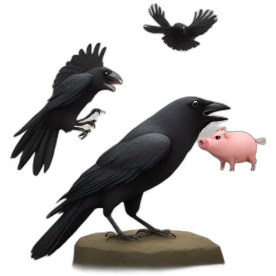 Crow attacking a pig emoji