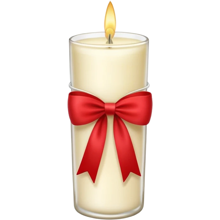 Soft vanilla long glass candle, with little red bow emoji