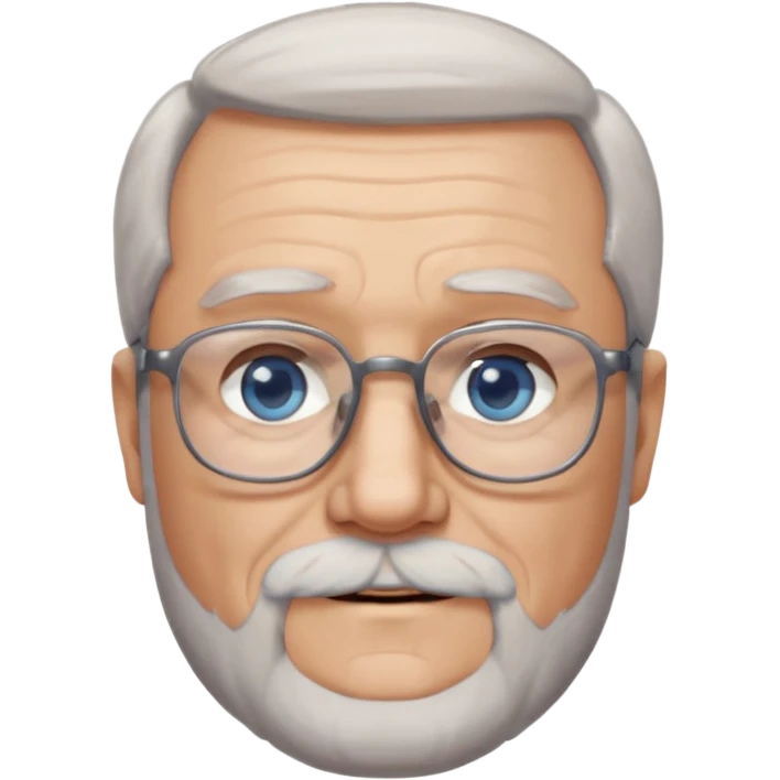 Create me an emoji of an old man. Gray really short size hair. Gray follow-up full beard. Squarer Glasses. Blue eyes. Little smile emoji