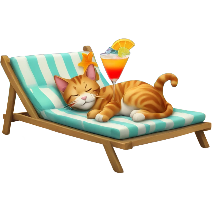 Cat napping on beach with a cocktail emoji