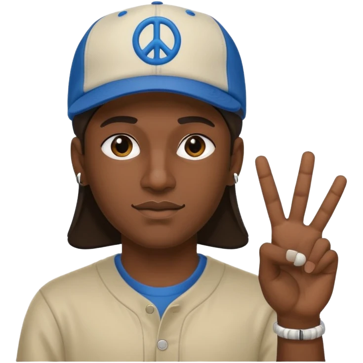 Hiphopper with baseball cap doing a peace sign with his fingers emoji