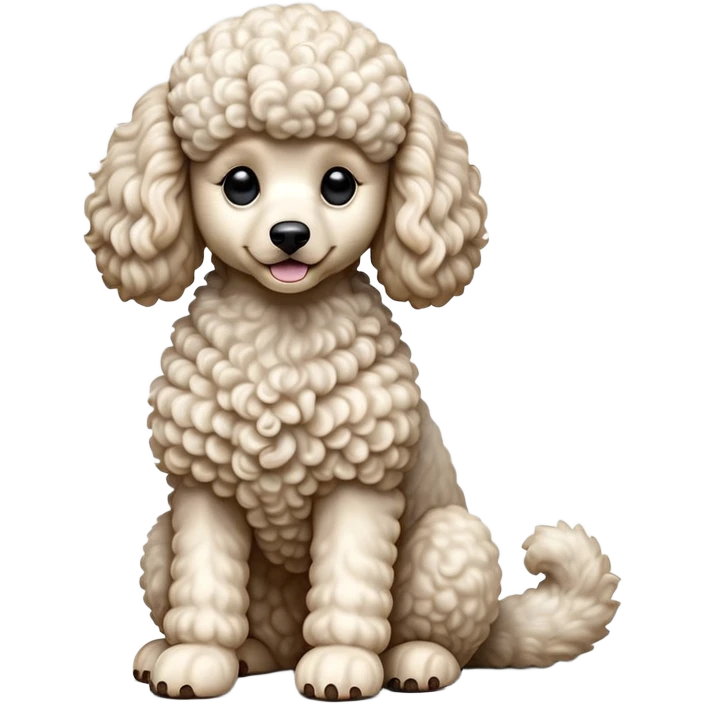 cinematic-[poodle]-realistic-full-body-sitting-emoji,-tail-resting-loosely-beside-its-paws,-head-tilted-dramatically, -curly-[cream white]-fur,-simplified-yet-realistic-focused-features,-highly-detailed,-glowing-with-an-almost-sarcastic-glow emoji