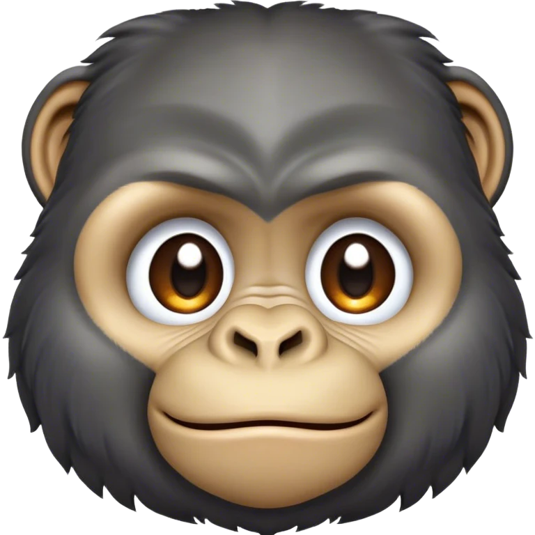 Cinematic Cute Gorilla Portrait Emoji, Head tilted playfully and inquisitively, with a robust, endearingly soft face accented by tender fur and round, sparkling eyes full of warmth, Simplified yet irresistibly adorable features, highly detailed, glowing with a warm, friendly jungle glow, high shine, affectionate and lively, stylized with a touch of whimsical charm, soft glowing outline, capturing the essence of a mischievous yet loving gorilla that feels like it could lumber out of the screen into your arms! emoji