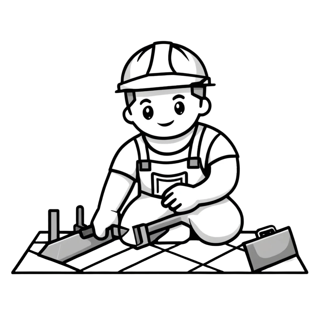 Moldovan builder laying floor tiles, construction worker with tools emoji
