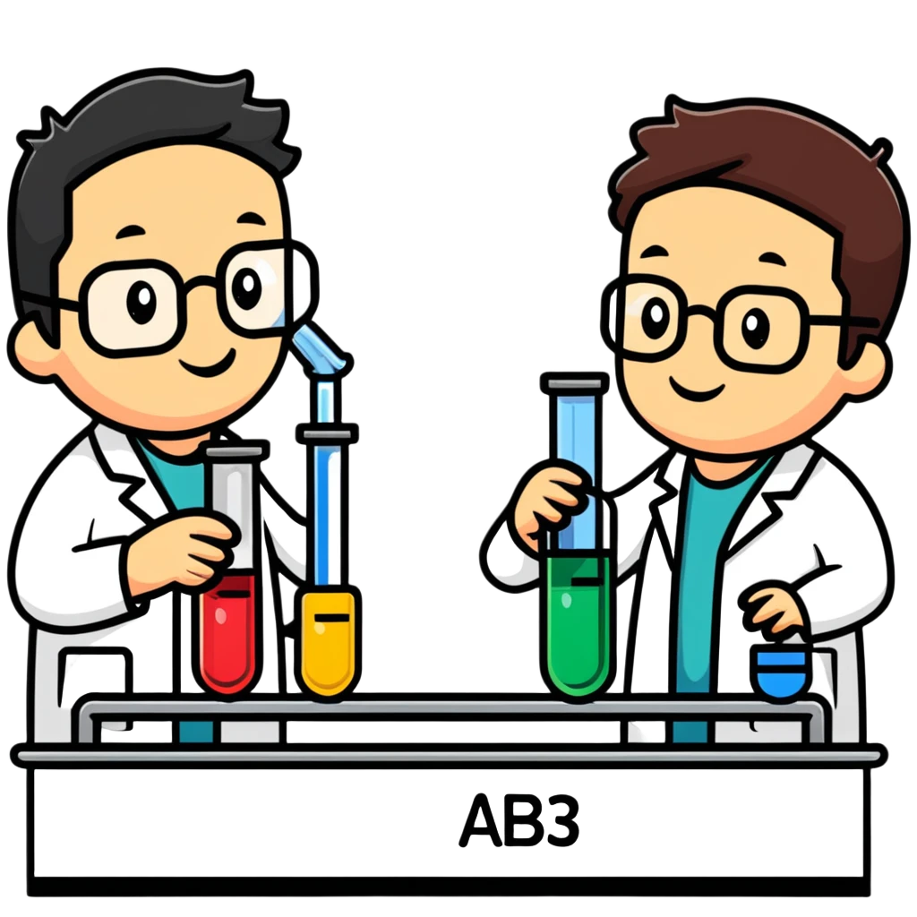 scientist comparing two test tubes labeled A and B emoji