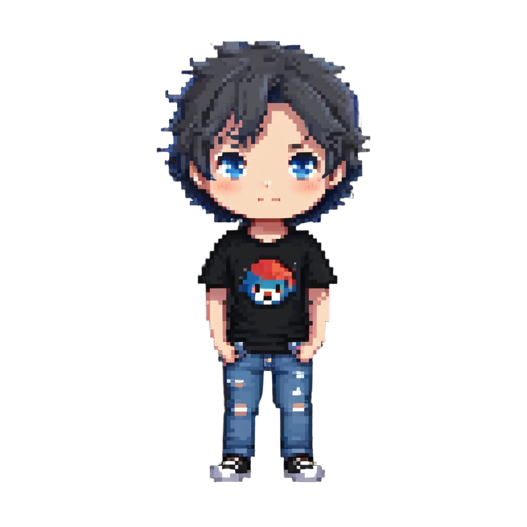 cute chibi boy with t-shirt and jeans emoji