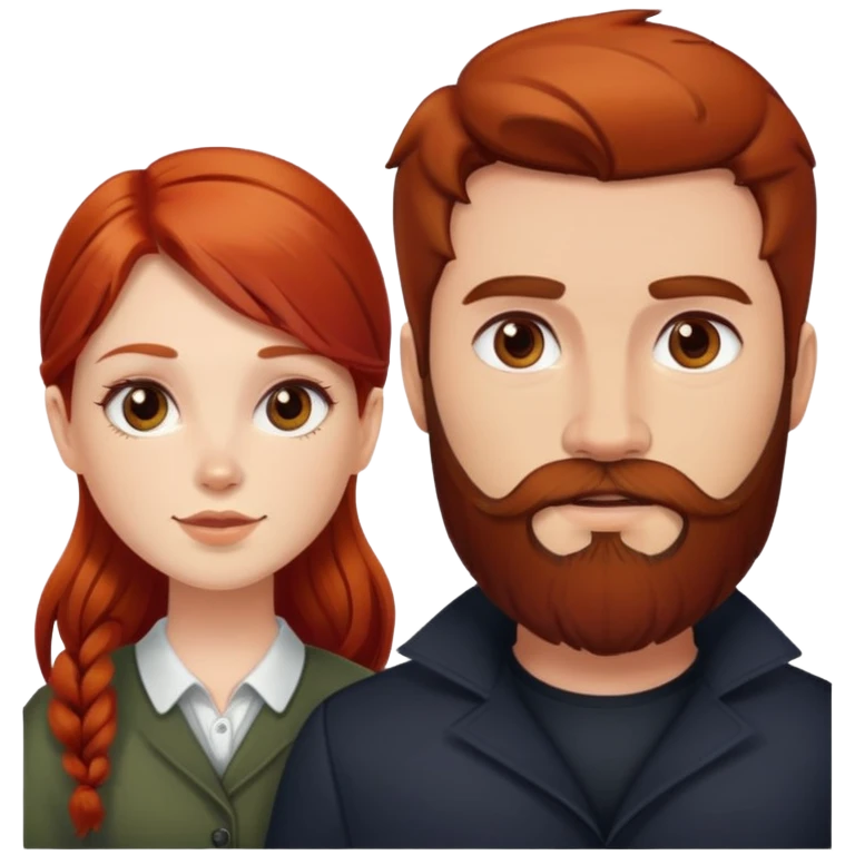 Рыжая девушка и темноволосый парень с бородой emoji