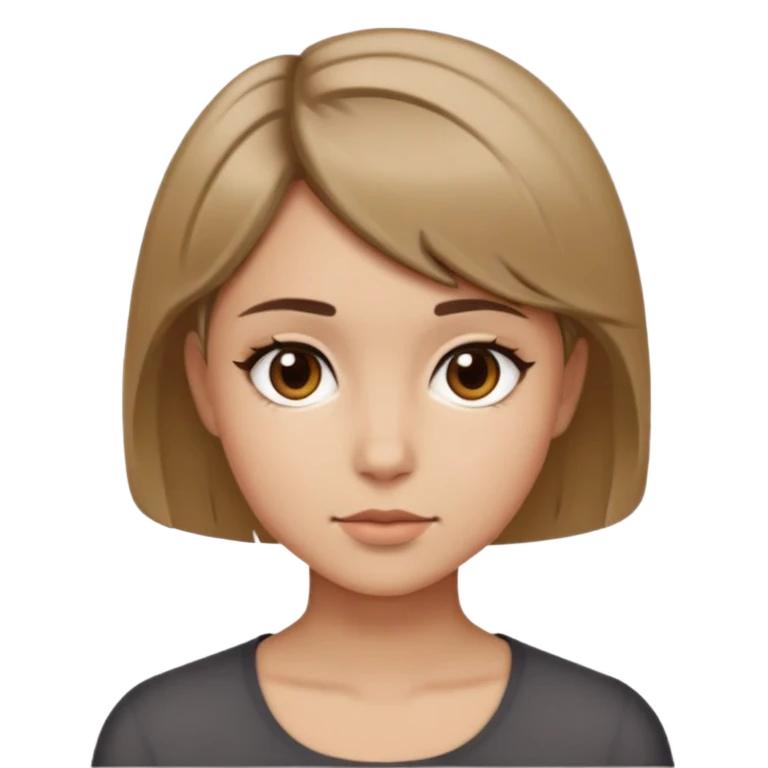 Chica con el pelo rubio oscuro y ojos café y cabello corto emoji