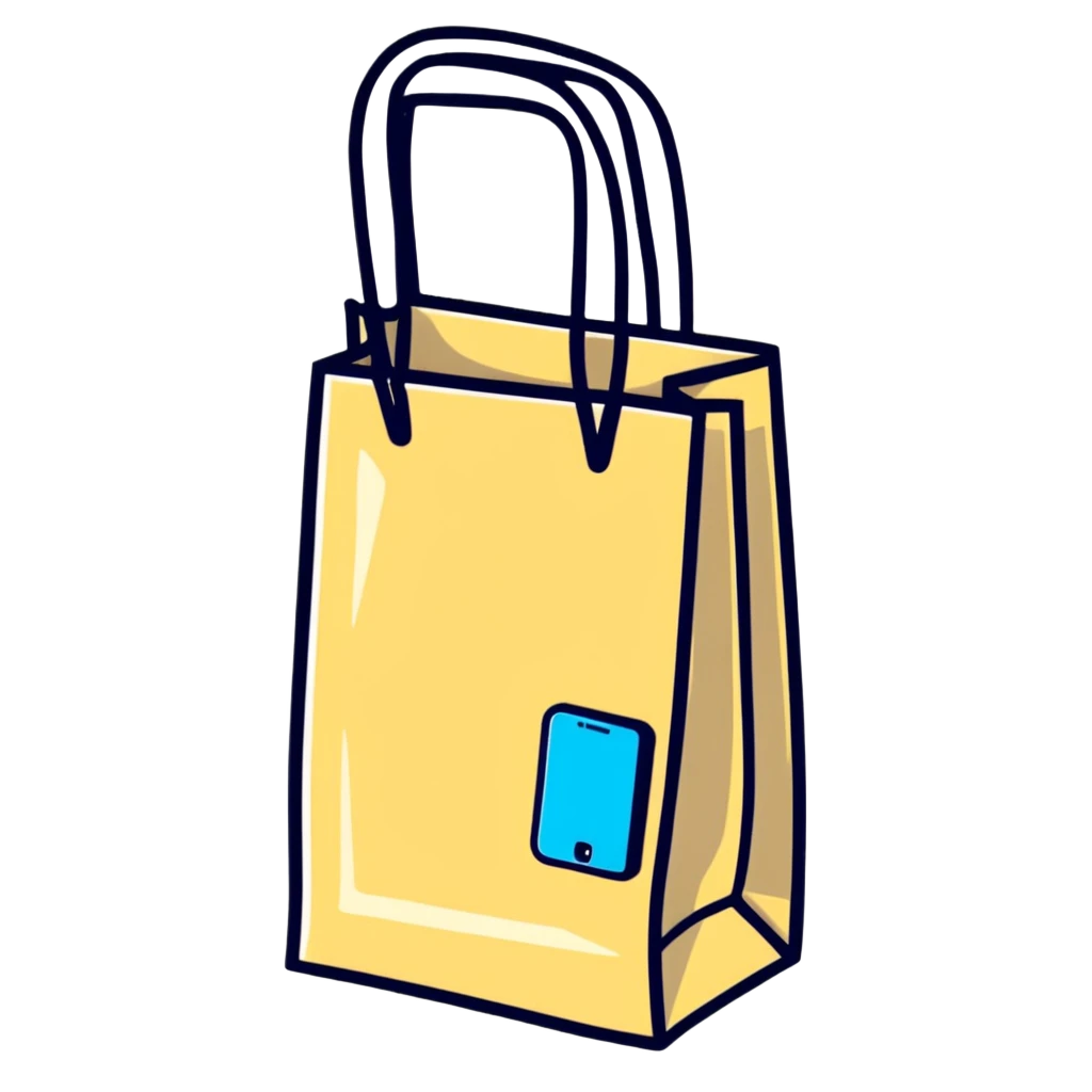 online shopping app with bag and smartphone emoji
