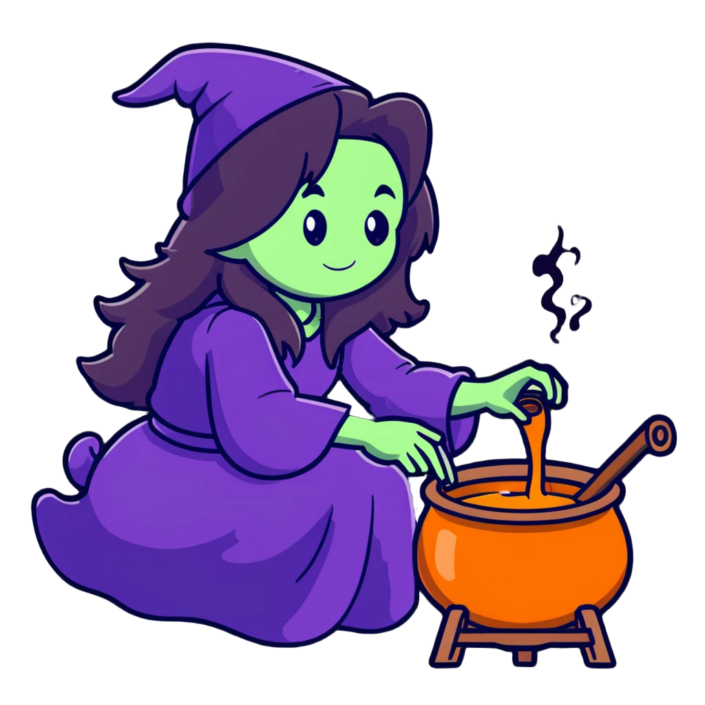 witch brewing potion in cauldron emoji