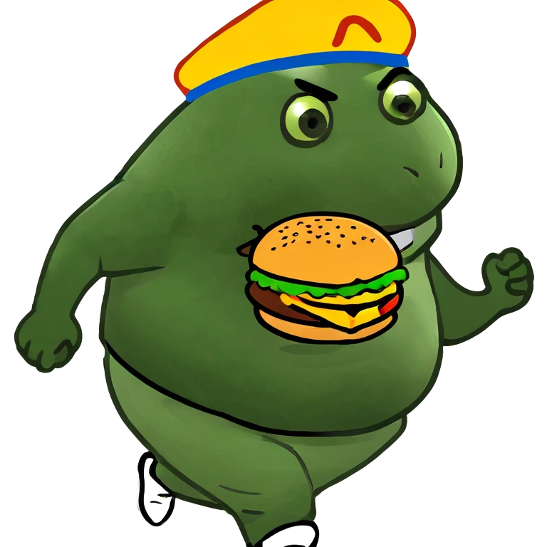 A fat guy running after cheeseburger emoji