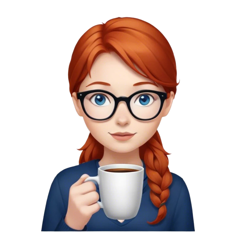 redhead girl with glasses holding a cup of coffee, she has blue eyes emoji