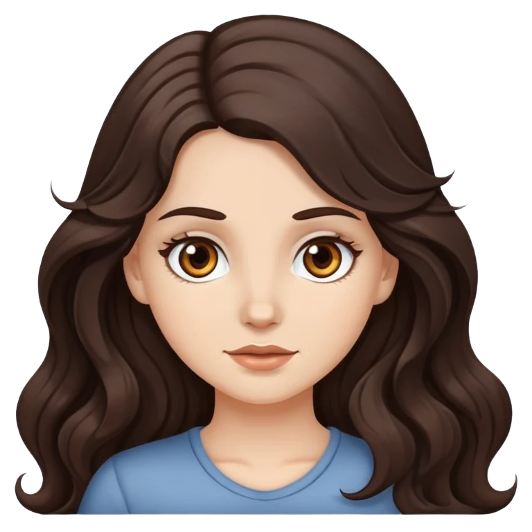 Chica blanca con ojos color café y el pelo largo,moreno y ondulado  emoji