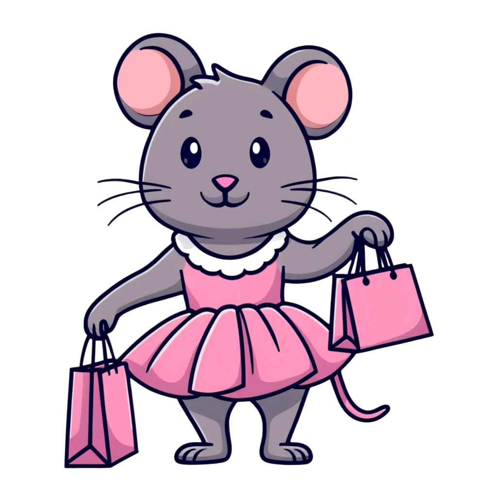 rat with a pink dress and tutu holding a Sephora shopping bag emoji