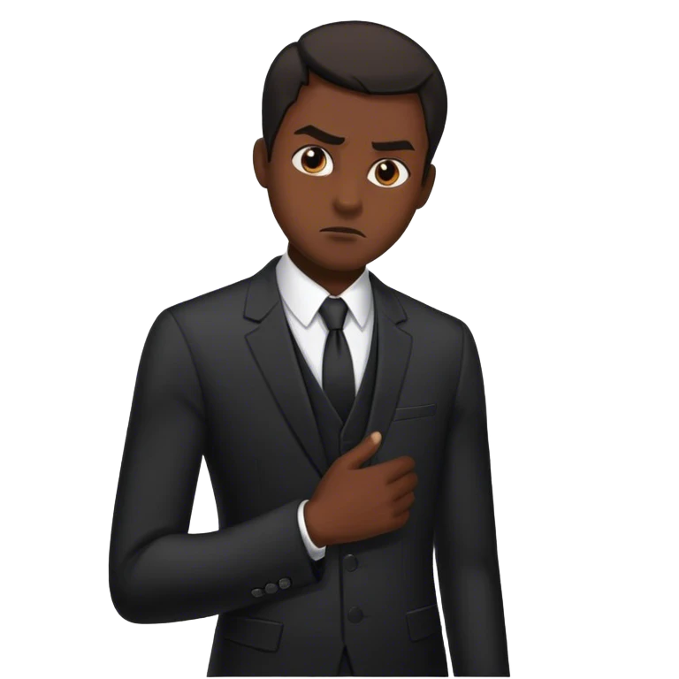 segurança de terno preto, com cara fechada emoji