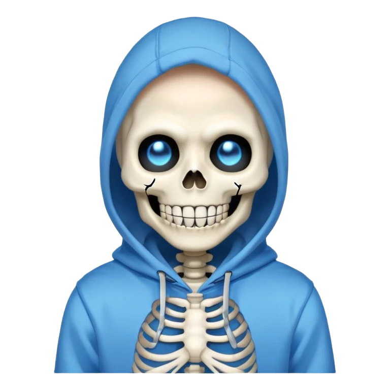 Sans from Undertale with glowing blue eye, skeleton with permanent grin, wearing blue hoodie emoji