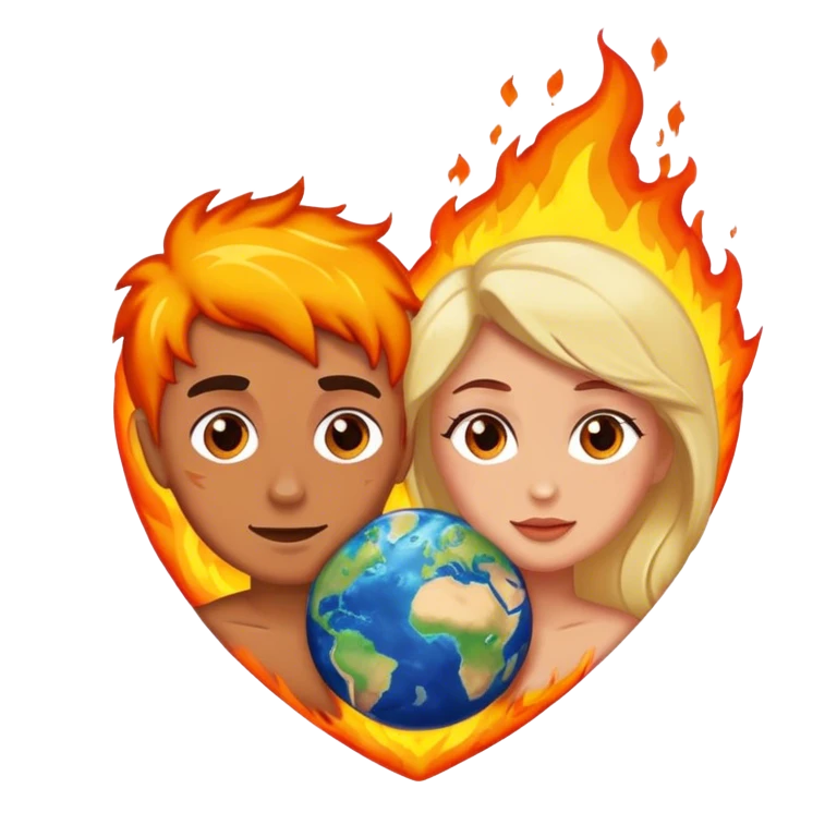 planet earth on fire with two people in love  emoji