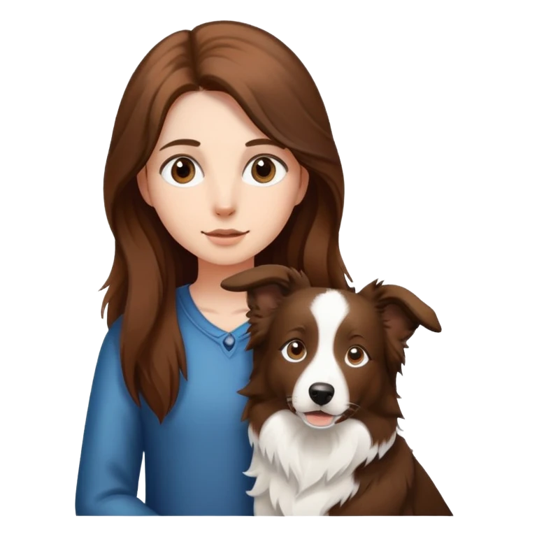 a  girl with long hair with a border collie emoji