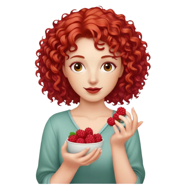 red-haired curly-haired woman holding raspberries in her hands emoji